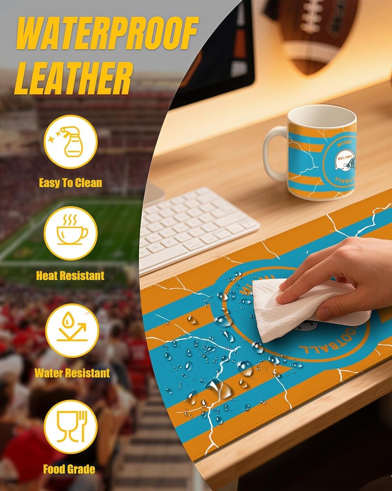 Gyothrig Football Fan Coffee Mug Cup and Mouse Pad Miami Themed Gaming Mousepad 31.5 x 11.8in Dolphins Team Large Desk Keyboard Mat Anti-Slip Rubber Base, XL Mouse Mat for Home and Office Cool - Image 4